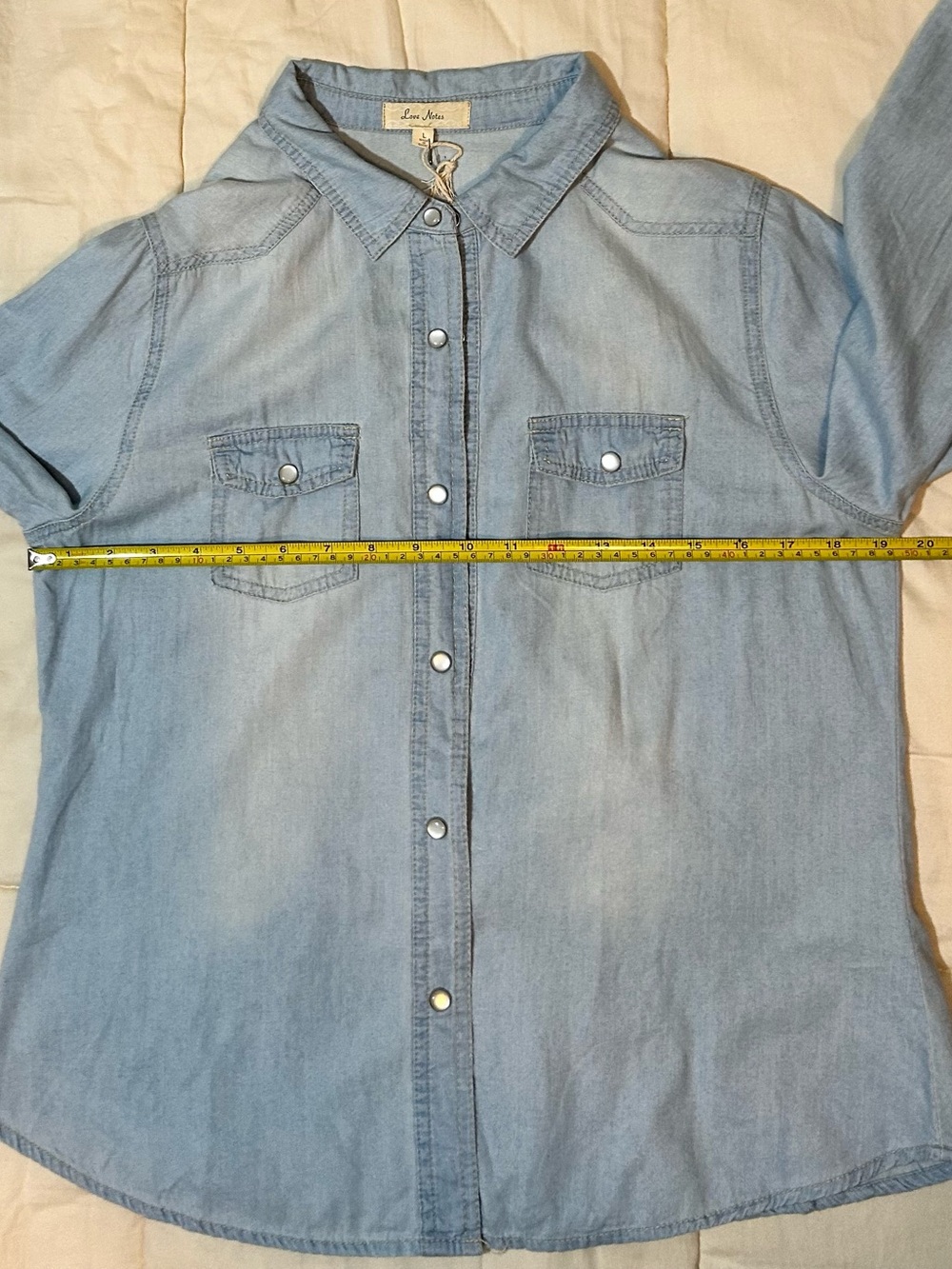 Love Notes Light Blue 100% cotton snap button Down Shirt - Picture 5 of 10